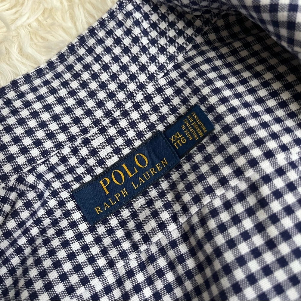 Polo Ralph Lauren Men’s Collared Button Down Gingham Cotton XXL Navy Blue White - Picture 8 of 12